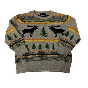 Andy & Evan Gray and Green Crewneck Sweater with Nordic Pattern